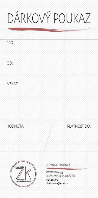 Dárkový poukaz Zuzana Kedroňová kosmetika